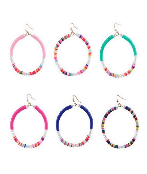 

brass threader soft clay beads large ciircle drop earrings for women boutique boho summer beaded confetti hoop earrings5972959, Silver