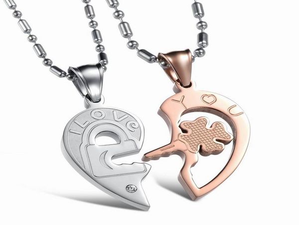 

fashion accessories jewelry gift titanium steel two half key heart puzzle pendant half heart necklace for couples jewelry for men 3599020, Silver