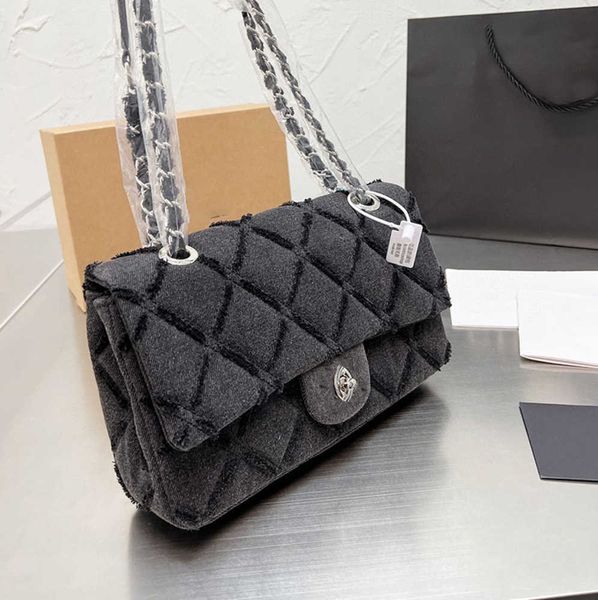 

designer bag flap bag vintage cc handbag dark blue denim silver chain hardware shoulder straps designer women luxury saddle tote wallet