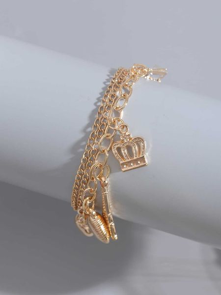 

women's fashion accessories crown charm layered bracelet, Golden;silver