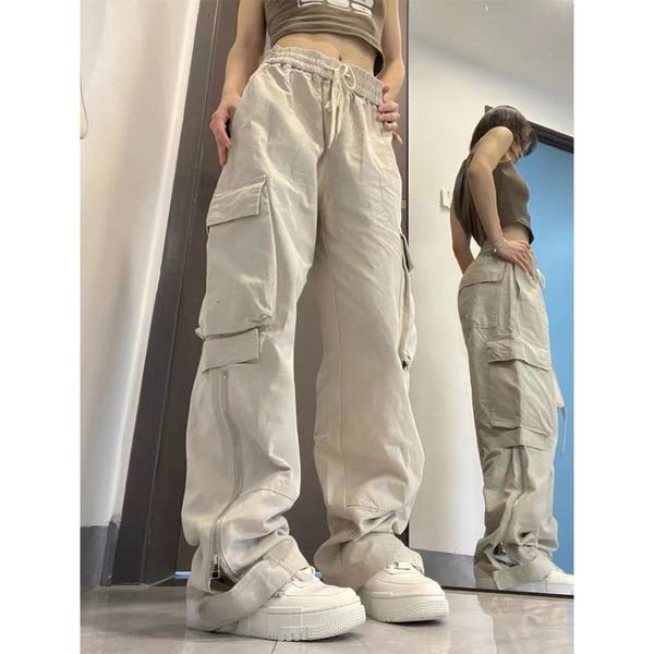 

women's pants capris side pocket cargo pants women's trousers baggy y2k high waist for lovers straight casual pants drawstring pan, Black;white