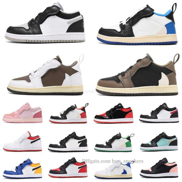 

2022 baby kids basketball shoes jumpman 1 1s low high og travis sp fragment design x ts military blue white black red brown girls children s