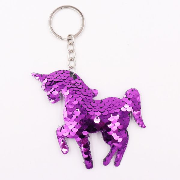 

fashion sequin unicorn reflective double-sided sequin pony keychain bag pendant, Silver
