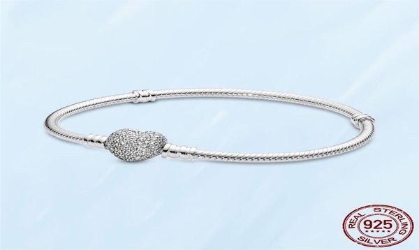 

women chain charm bracelets fit charms beads diy jewelry cz diamond heart shape clasp 925 sterling silver bracelet lady gift with original b, Golden;silver