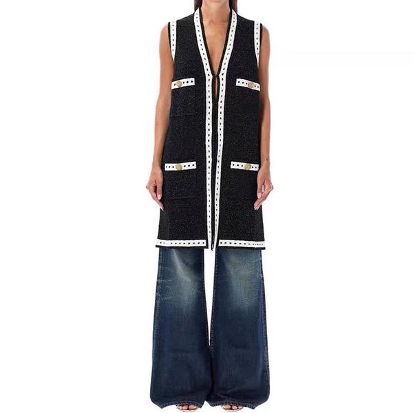 

2023 women's sweaters new autumn winter solid color single breasted knitted vest women v-neck sleeveless knit retro cardigan sweater, White;black