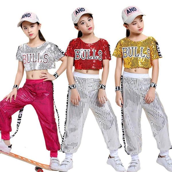 

clothing sets lolanta kids jazz sequins dance costume children hip hop school team activities performance outfits tshirt pants set 230721, White