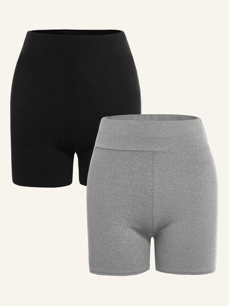 

women's clothing 2pcs wide waistband biker shorts, Black