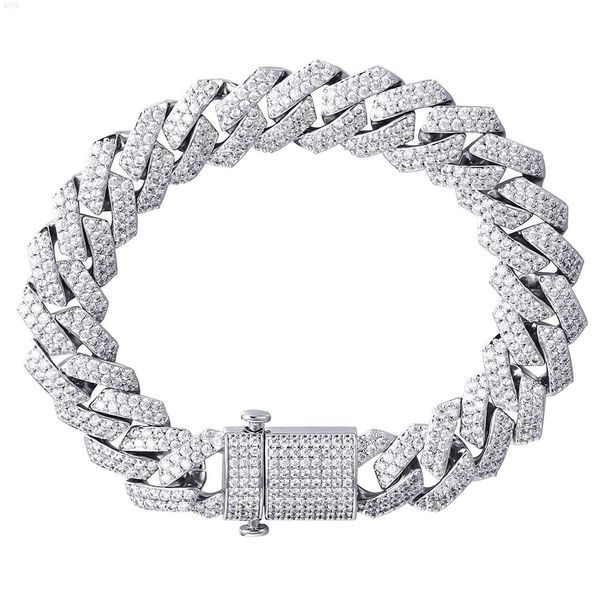 

15mm full iced out diamond cuban link chain/cuban bracelet hip hop gold plated miami cuban link iced out bracelet for men, Silver