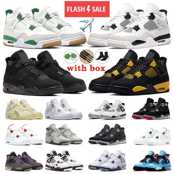 

with box men 4 basketball shoes 4s women sneakers black cat pine green seafoam thunder midnight navy fire red jumpman 4 sports trainers