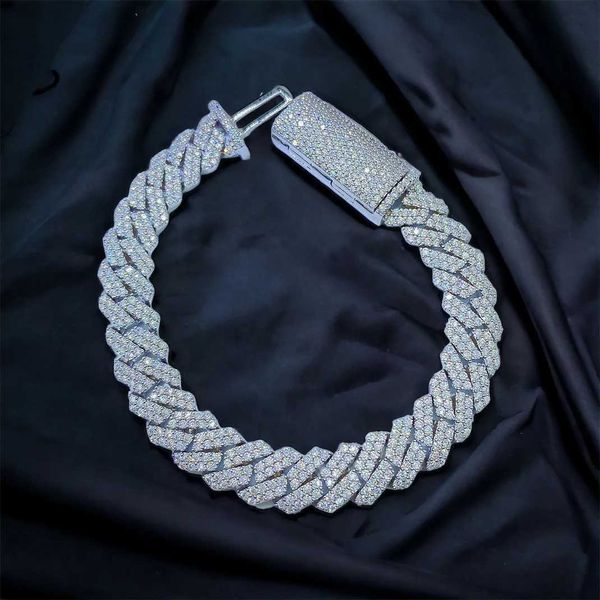 

wuzhou hip hop buss down custom cuban chain 10mm prong iced out moissanite 925 sterling silver cuban link bracelet