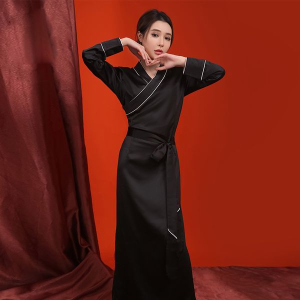 

tibetan trend women black clothing sichuan tibet qinghai ethnic style pop robe lhasa bola gown clothing lady, Red