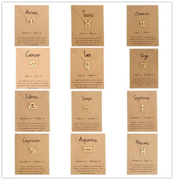 

12 zodiac necklaces with gift card constellation sign pendant gold chains necklacejewelry4397868, Silver