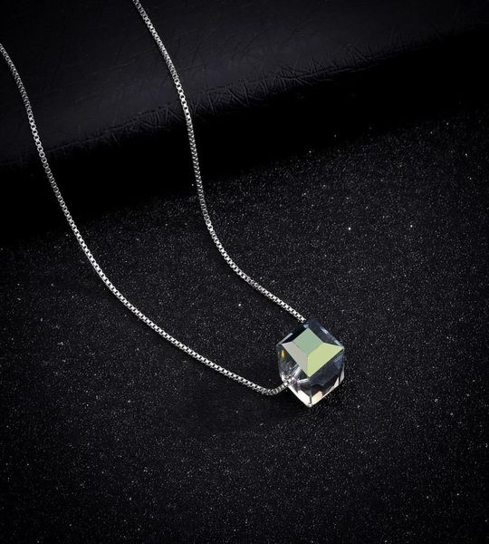 

geometric square crystal necklace necklaces imitation zircon threedimensional square pendant chain necklace9670909, Silver