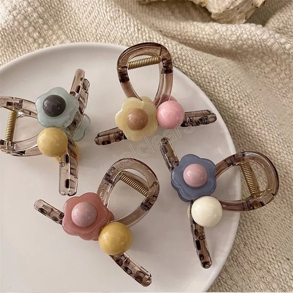 

8cm transparent jelly color hair claw for women heart beads hair clip girls flower hairpin hair accessories, Slivery;white