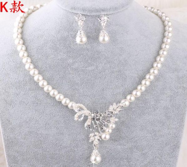 

whole pearls bridal jewelery necklace earrings sets with faux pearls prom party wedding crystal jewelery bridal accessories ch3667223, White
