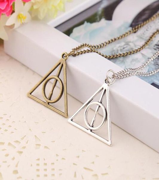 

fashion jewelry the deathly hallows triangle necklace antique silver bronze gold deathly hallows pendants 1372449