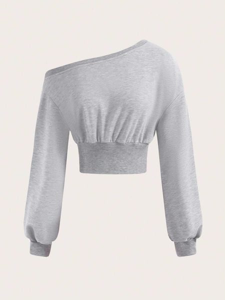 

asymmetrical neck shoulder crop sweatshirt, White;black