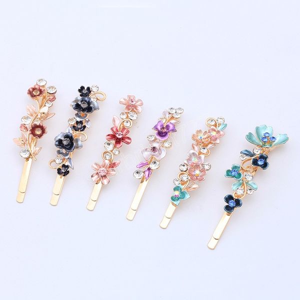 

fashion flower sparkling rhinestone hair clip duckbill hairpin hair bangs side clip hair accessories headwear, Slivery;white