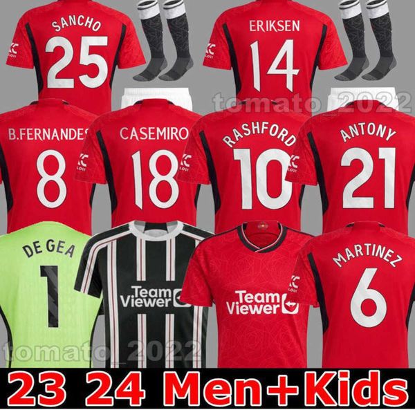 

23 24 sancho soccer jerseys fans player antony eriksen b.fernandes rashford football shirt casemiro elanga mans utds varane maguire tidal fl, White;black