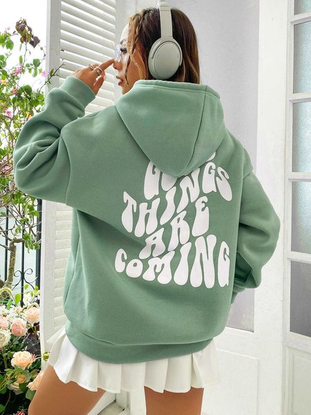 

slogan shoulder drawstring lined hoodie, White;black