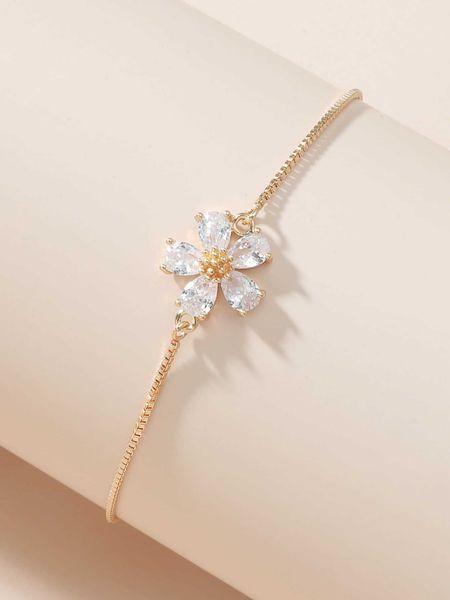 

cubic zirconia flower decor bracelet, Golden;silver