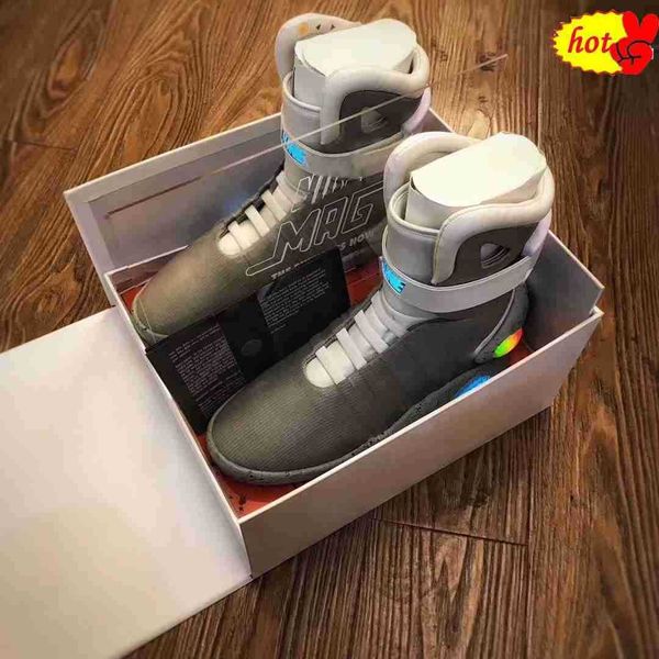 

2023 limited sale automatic laces shoes air mag sneakers marty mcfly's air mags led back to the future glow in the dark gray mcflys man, Black