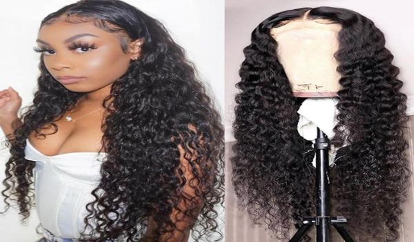 

13x4 lace front wig for black women malaysian curly 360 frontal wigs human hair pre plucked 30 inch hd deep wave full9605450, Black;brown