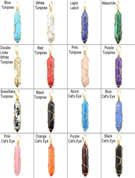 

gold brass wrapped amethyst turquoise tiger eye hexagonal prism natural crystal bullet stone pendant for jewelry making7845495, Silver