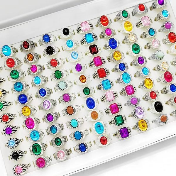 

20/30/50pcs fashion colored resin mix trendy women romantic ring charm finger jewelry for engagement party gift accessory wholesale, Slivery;golden