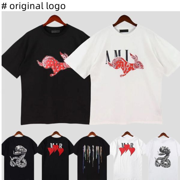 

limited edition amirs am iri designer t shirt of 2023 rabbit year new couples tees street wear summer fashion shirt splash-ink letter print, White;black