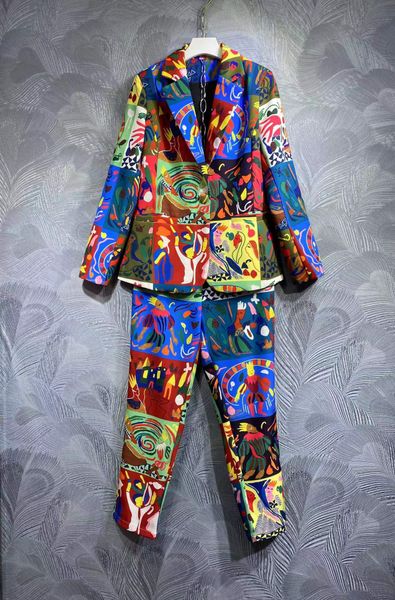 

high-quality fashion lady suits printed blazer and pants, White;black