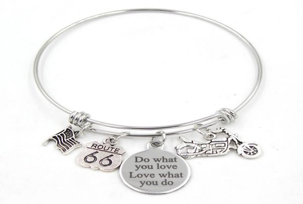 

wholesale gifts stainless steel bracelet adjustable expandble bangle motorbike bracelet route 66 charms bracelet for women girl gifts5128139, Golden;silver