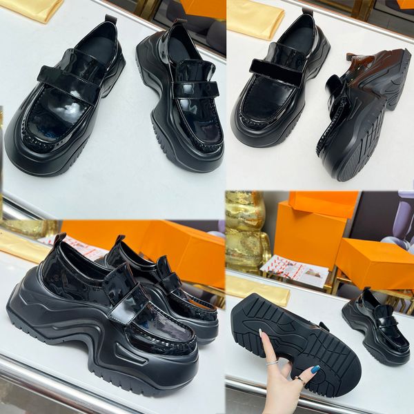 

archlight 2 0 womens mens platform loafer 1abi54 black glazed calf leather oversized rubber outsole logo signature on the strap designer loa
