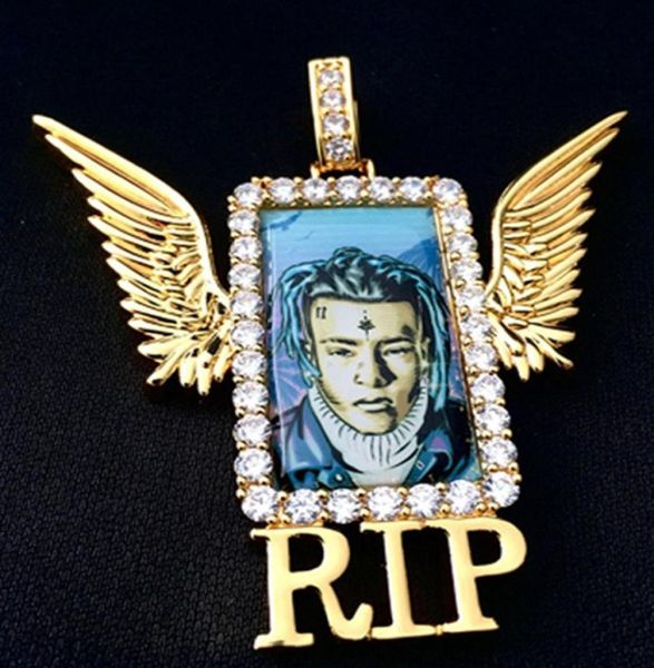 

3a zircon customized hip hop solid 18k gold plated pendant personality mirco pave square retange angel wings po memory bling je7225243, Silver