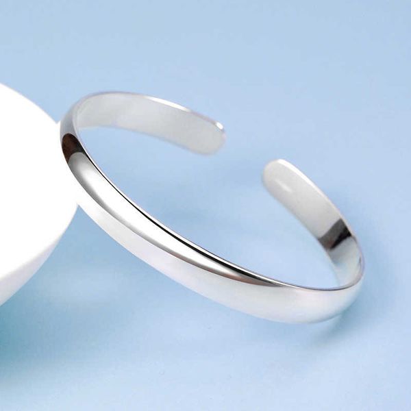 

smooth full 9999 sterling women's bracelet simple wide face open silver ornament, Golden;silver