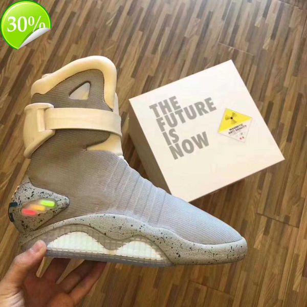 

2023 limited sale automatic laces shoes air mag sneakers marty mcfly's air mags led back to the future glow in the dark gray boots mcfl, Black