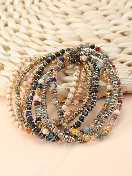 

women's fashion accessories 7pcs simple beaded bracelet, Golden;silver