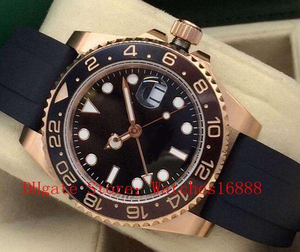 

gmt work 40mm 126715 black dial ceramic bezel 18k rose gold mechanical automatic movement men's wrist watches mens sports watches, Slivery;brown