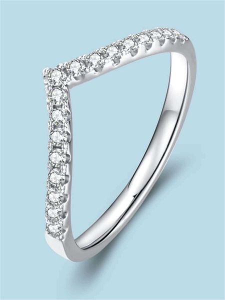

women's fashion accessories v-shaped cubic zirconia decor ring, Silver