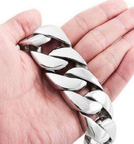 

180g huge 316l stainless steel curb cuban link bracelet chain mens heavy jewelry 26mm215cm silver9035395, Black