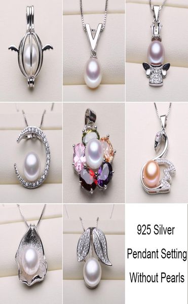 

925 silver pearl necklace settings sliver pendant settings 8 styles diy pearl necklace jewelry settings with chain christmas weddi2030717, Slivery;crystal