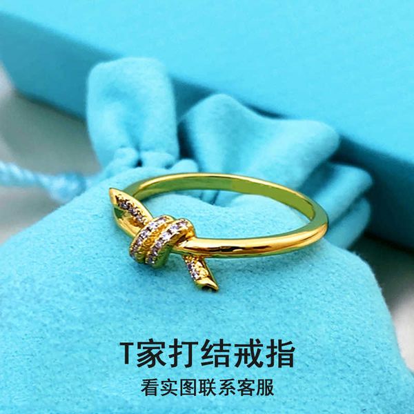 

high-quality tiffay tie rope bow ring women's 18k rose gold twisted pair girl fashion net red, Silver