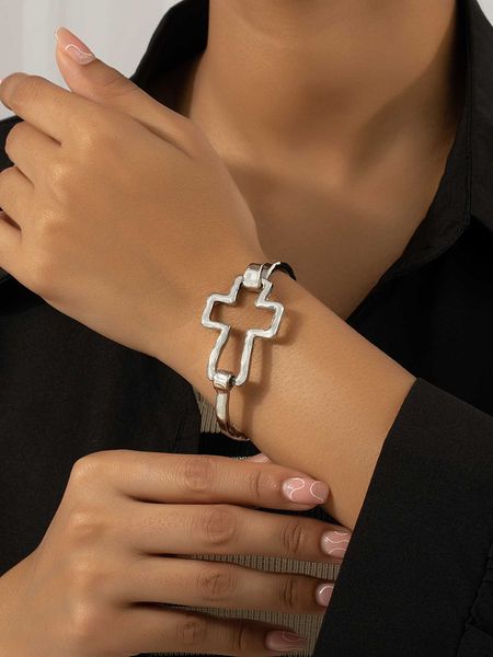 

women's fashion accessories cross decor bangle, Golden;silver