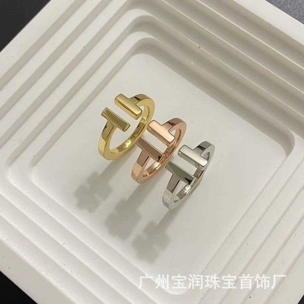 

eller tiffay double ts925 sterling silver open adjustable smooth face ring 18k rose gold trend personalized fashion with logo