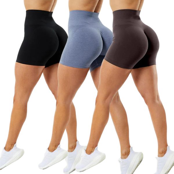 

women's shorts 3 pack amplify shorts women workout high waist yoga shorts butt lifting booty shorts fitness running sports seamless gym, White;black