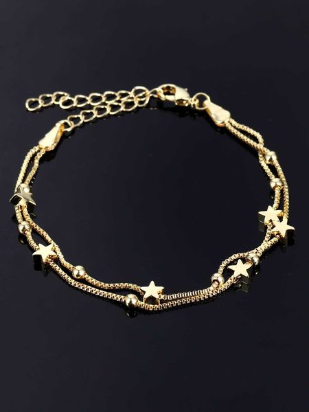 

women's fashion accessories star decor layered bracelet, Golden;silver