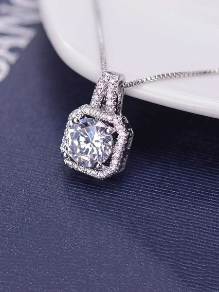 

women's fashion accessories cubic zirconia square pendant necklace, Silver