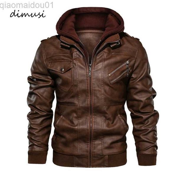 

men's leather faux leather dimusi winter men's pu leather jacket casual man motorcycle leather hooded coats male slim fit business, Black
