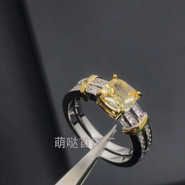 

high version tiffay high edition 925 silver square diamonds double row color separation ring for women's small design light luxury grad