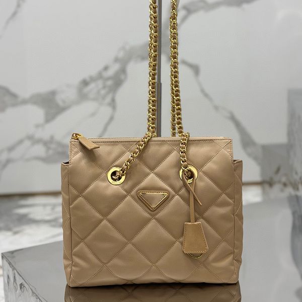 

9a capless chain shoulder bag classic rhombus pattern middle ancient nylon underarm bags cross body bag large capacity wandering tote bags d